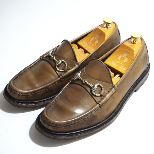 グッチ GUCCI レザー ホーズビット ローファー 7.5 ライトブラウン メンズ 正規品 5-ZE018