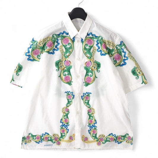 ヴェルサーチ VERSACE ヴェルサーチェ フローラル ショート スリーブ シャツ 41 ホワイト メンズ 正規品 5-ZE048