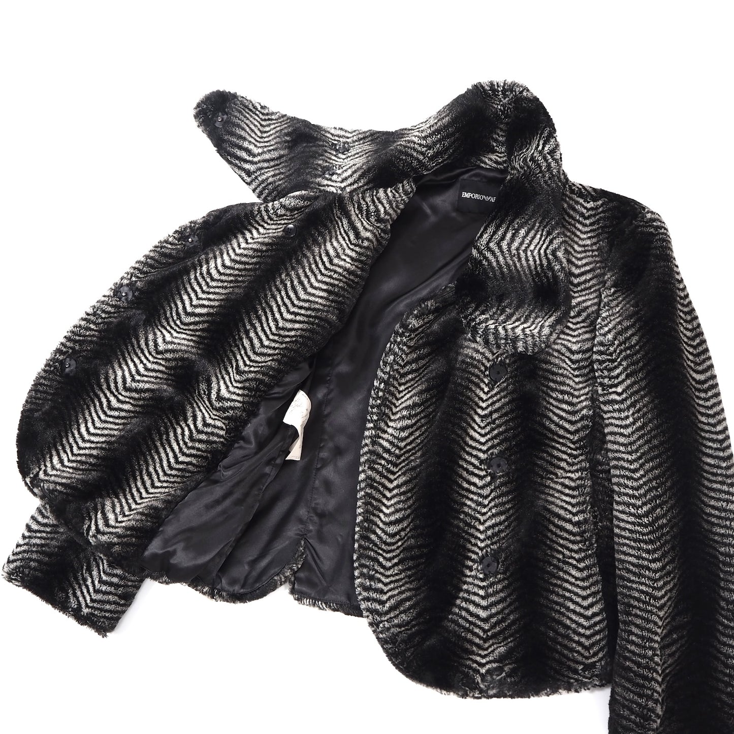 美品 エンポリオアルマーニ EMPORIO ARMANI エコファー コート ジャケット 38 グレー レディース 正規品 5-ZF003