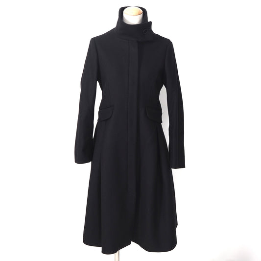 美品 エンポリオアルマーニ EMPORIO ARMANI ウール スタンドカラー フレア ロングコート 38 ブラック レディース 正規品 5-ZF006