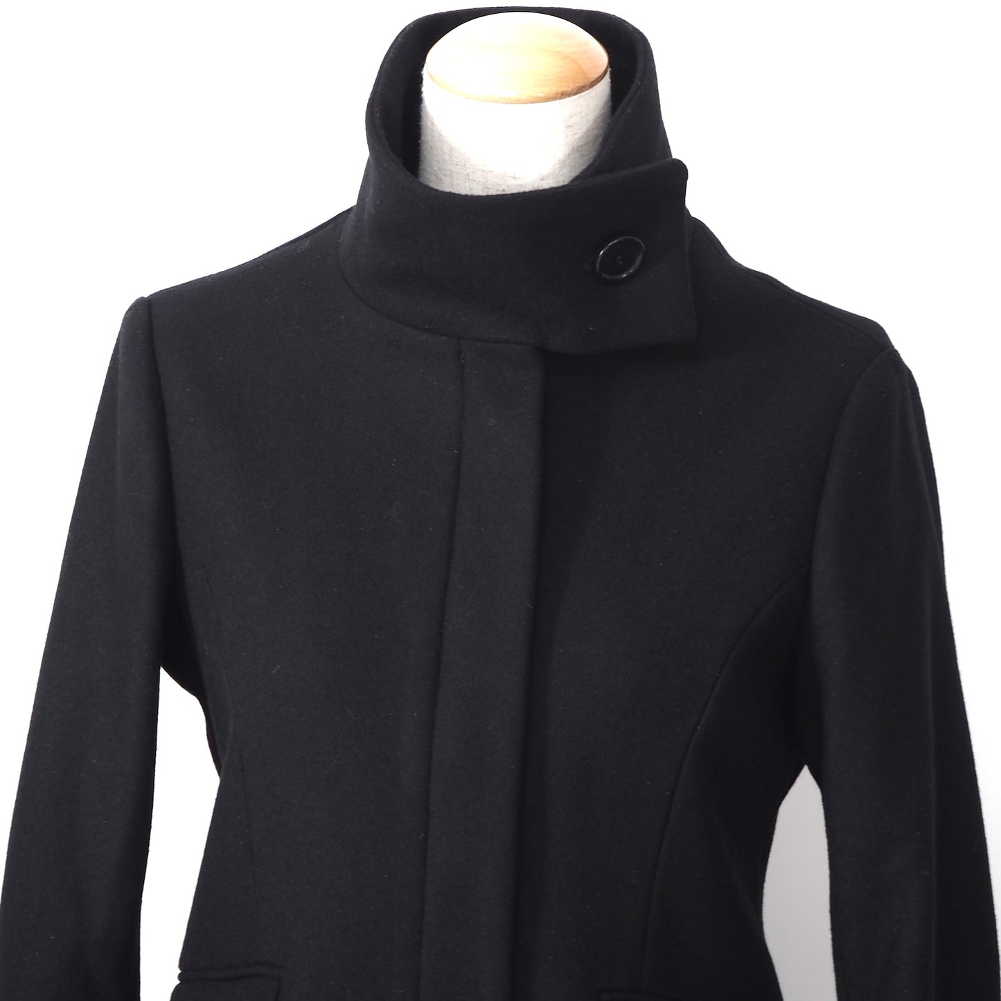 美品 エンポリオアルマーニ EMPORIO ARMANI ウール スタンドカラー フレア ロングコート 38 ブラック レディース 正規品 5-ZF006