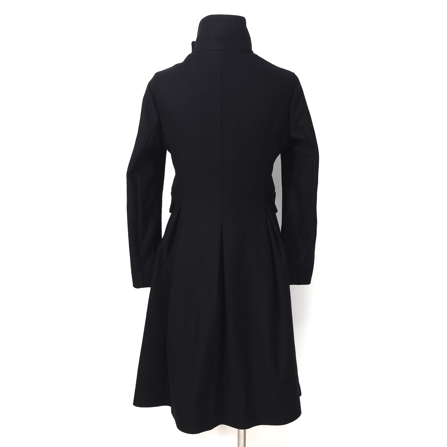 美品 エンポリオアルマーニ EMPORIO ARMANI ウール スタンドカラー フレア ロングコート 38 ブラック レディース 正規品 5-ZF006