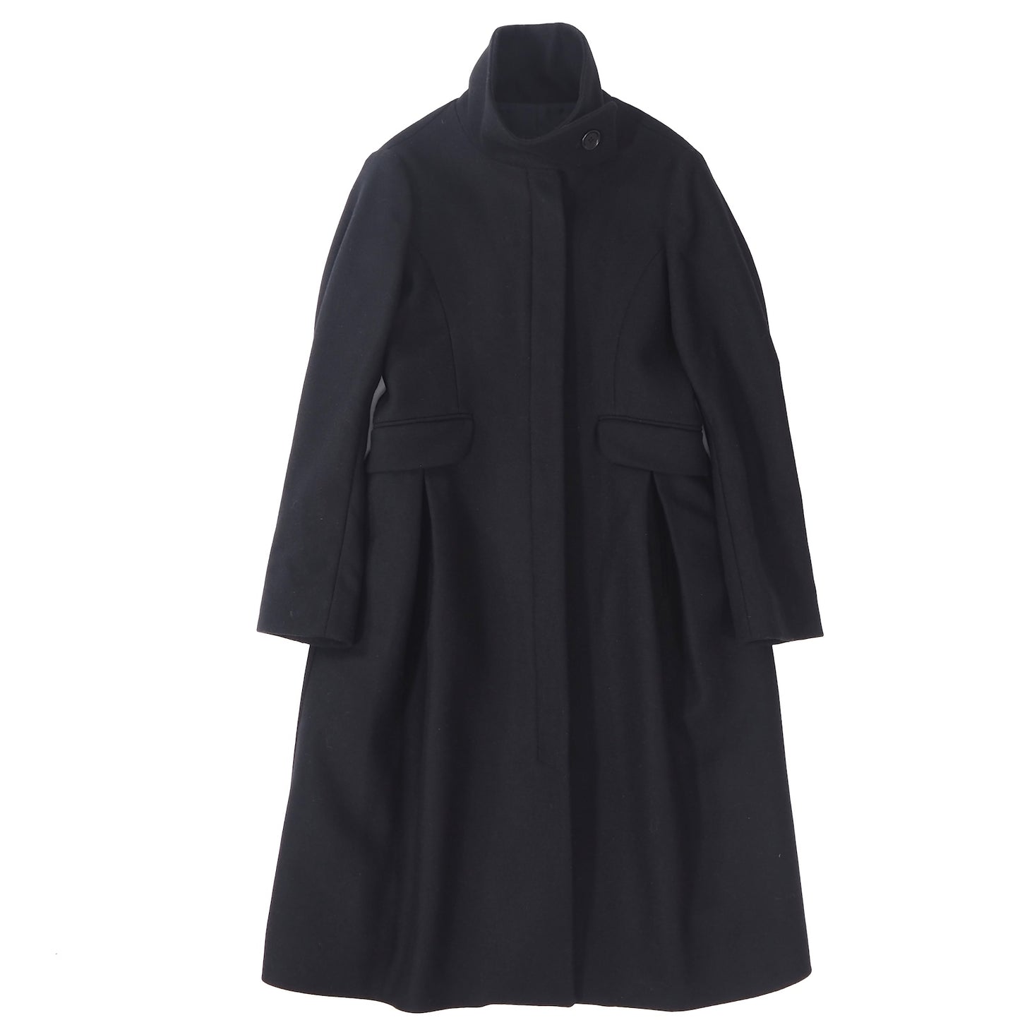 美品 エンポリオアルマーニ EMPORIO ARMANI ウール スタンドカラー フレア ロングコート 38 ブラック レディース 正規品 5-ZF006