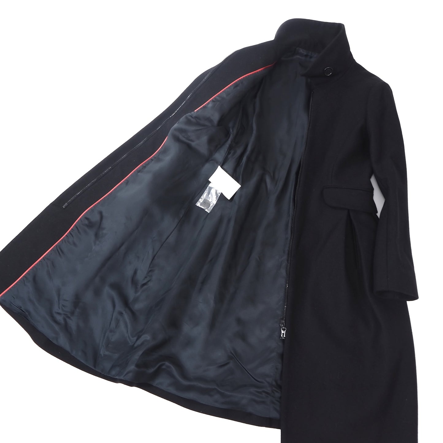 美品 エンポリオアルマーニ EMPORIO ARMANI ウール スタンドカラー フレア ロングコート 38 ブラック レディース 正規品 5-ZF006