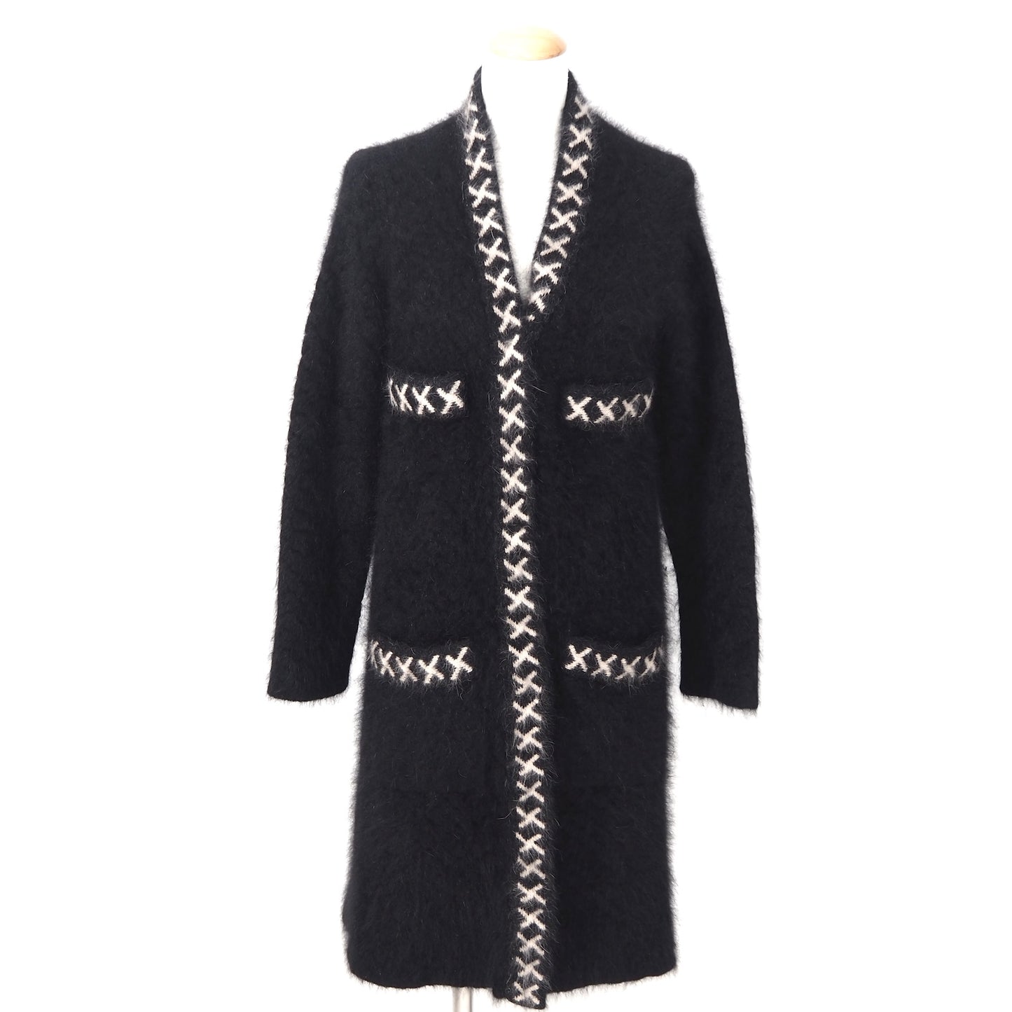 美品 エンポリオアルマーニ EMPORIO ARMANI モヘア ロング カーディガン 38 ブラック レディース 正規品 5-ZF008