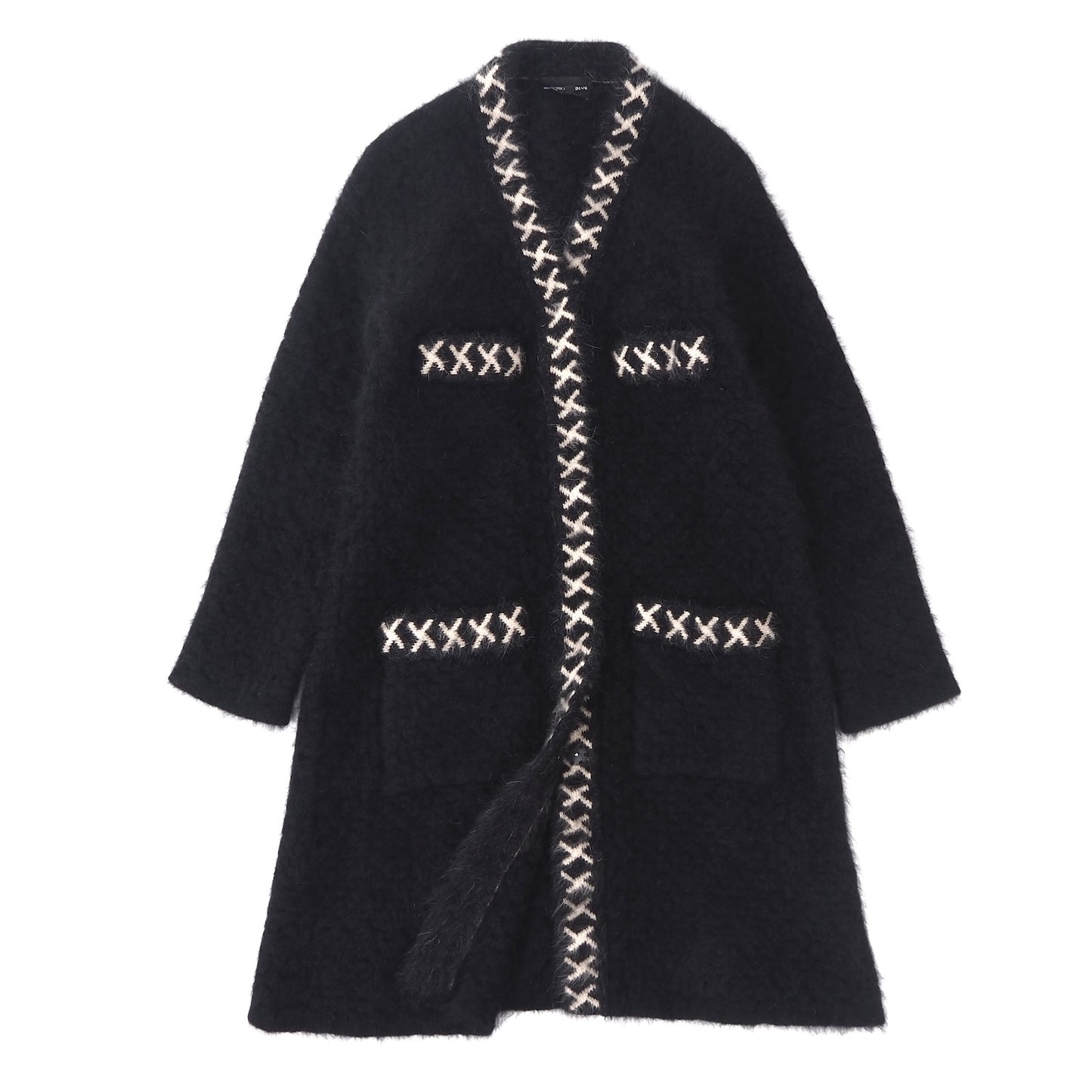 美品 エンポリオアルマーニ EMPORIO ARMANI モヘア ロング カーディガン 38 ブラック レディース 正規品 5-ZF008
