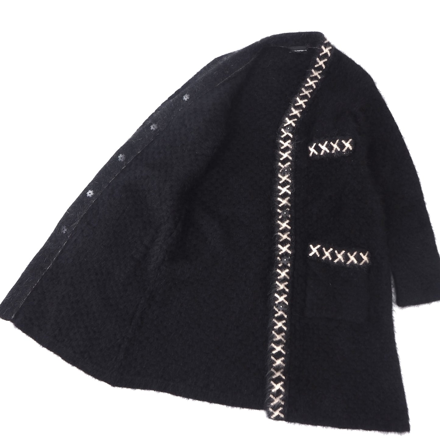 美品 エンポリオアルマーニ EMPORIO ARMANI モヘア ロング カーディガン 38 ブラック レディース 正規品 5-ZF008