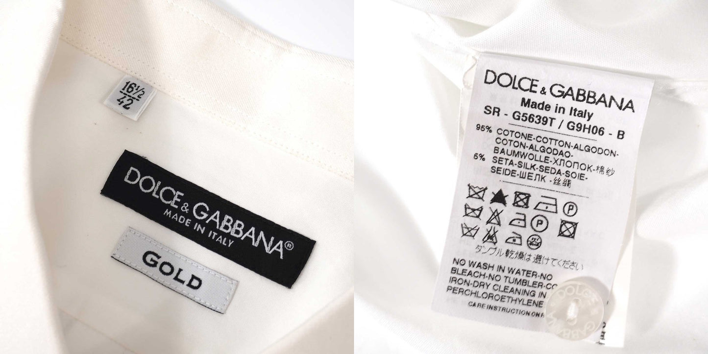 ドルチェ＆ガッバーナ DOLCE＆GABBANA コットン シルク ピンタック ドレスシャツ 42 XL ホワイト メンズ 正規品 5-ZF025