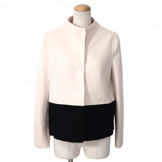 美品 マックスマーラ ウィークエンド Max Mara WEEKEND ダブルフェイス ヴァージンウール バイカラー ショート ジャケット 40 ホワイト ブラック レディース 正規品 5-ZF033