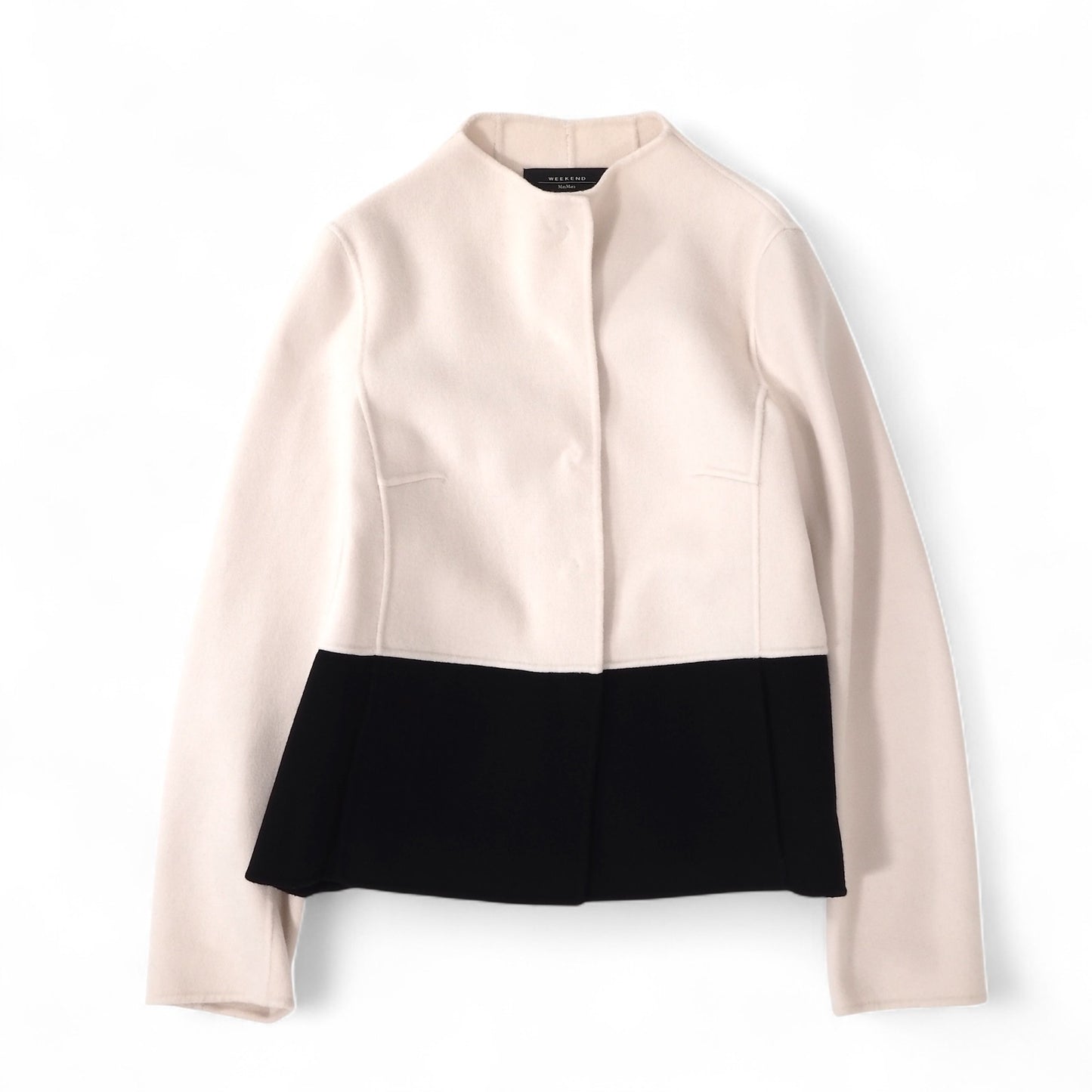 美品 マックスマーラ ウィークエンド Max Mara WEEKEND ダブルフェイス ヴァージンウール バイカラー ショート ジャケット 40 ホワイト ブラック レディース 正規品 5-ZF033