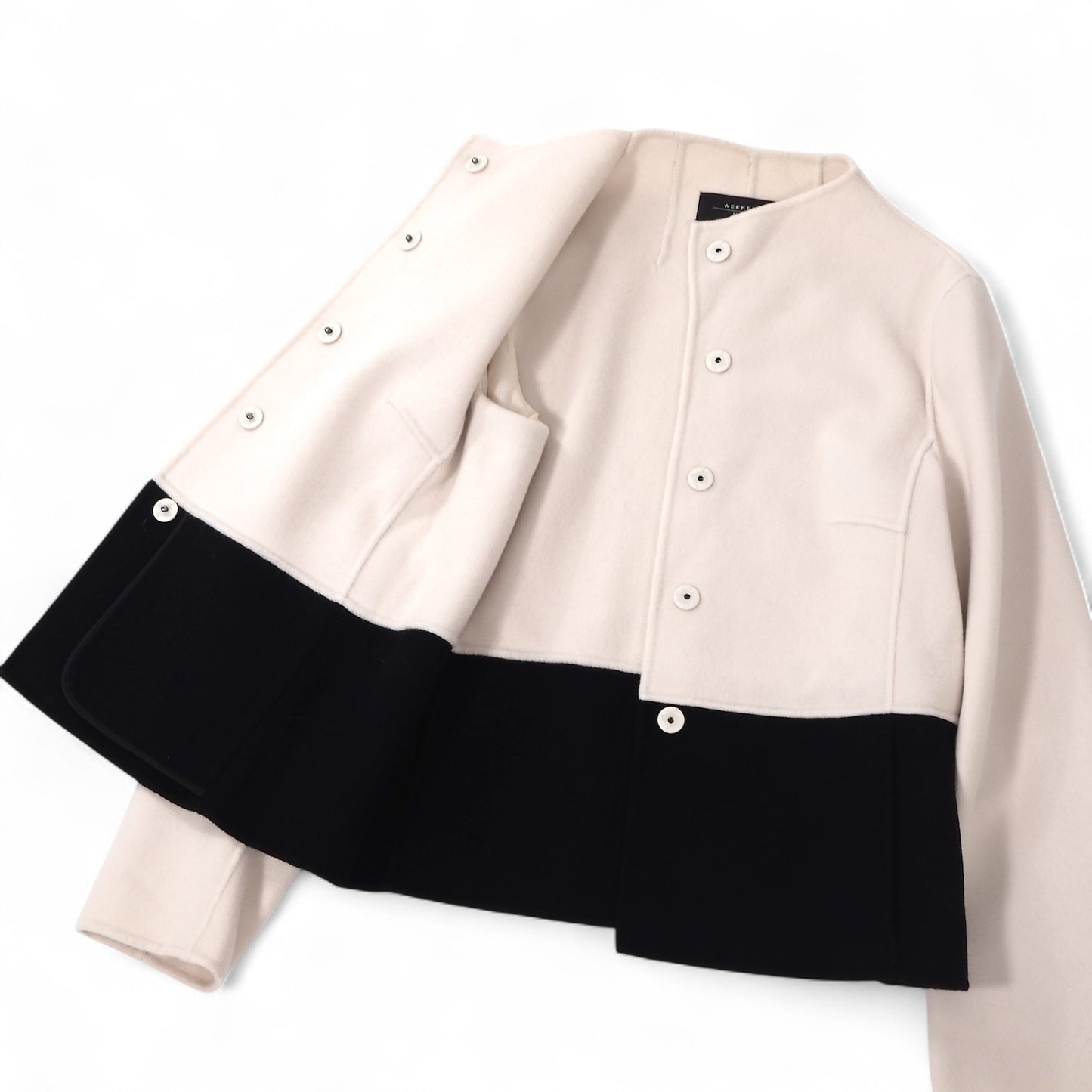 美品 マックスマーラ ウィークエンド Max Mara WEEKEND ダブルフェイス ヴァージンウール バイカラー ショート ジャケット 40 ホワイト ブラック レディース 正規品 5-ZF033