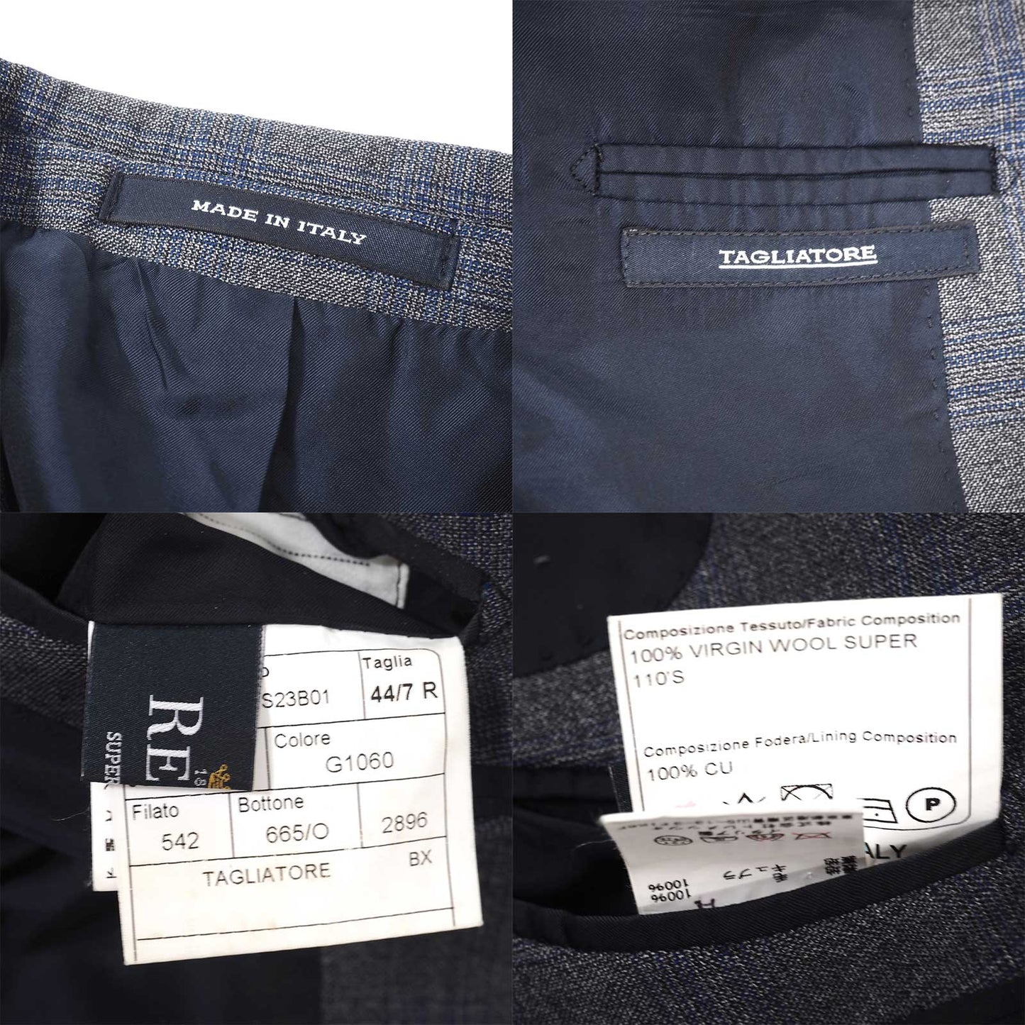 良品 タリアトーレ TAGLIATORE REDA ヴァージンウール スーツ セットアップ ジャケット パンツ 背抜き 44 グレー チェック メンズ 正規品 5-ZF041