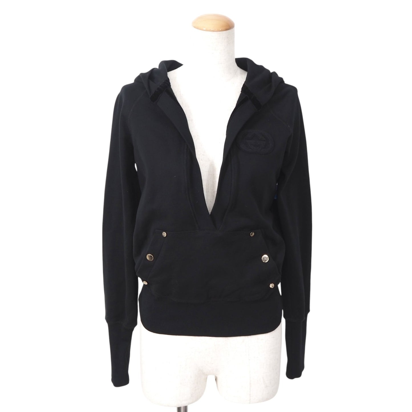 良品 グッチ GUCCI GG イタリア製 プルオーバー パーカー XS ブラック レディース 正規品 5-ZF049