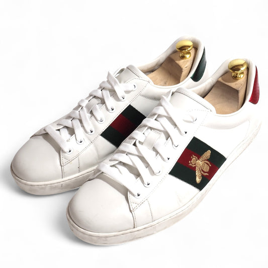 グッチ GUCCI エース Ace シェリーライン Bee刺繍 レザー ローカット スニーカー 9.5 27.5-28cm相当 ホワイト メンズ 正規品 5-ZF051