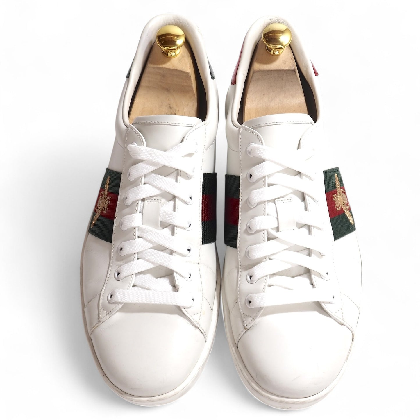グッチ GUCCI エース Ace シェリーライン Bee刺繍 レザー ローカット スニーカー 9.5 27.5-28cm相当 ホワイト メンズ 正規品 5-ZF051