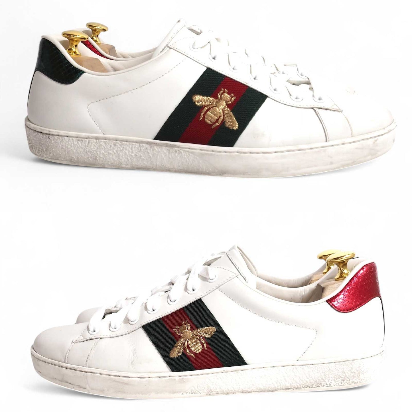 グッチ GUCCI エース Ace シェリーライン Bee刺繍 レザー ローカット スニーカー 9.5 27.5-28cm相当 ホワイト メンズ 正規品 5-ZF051