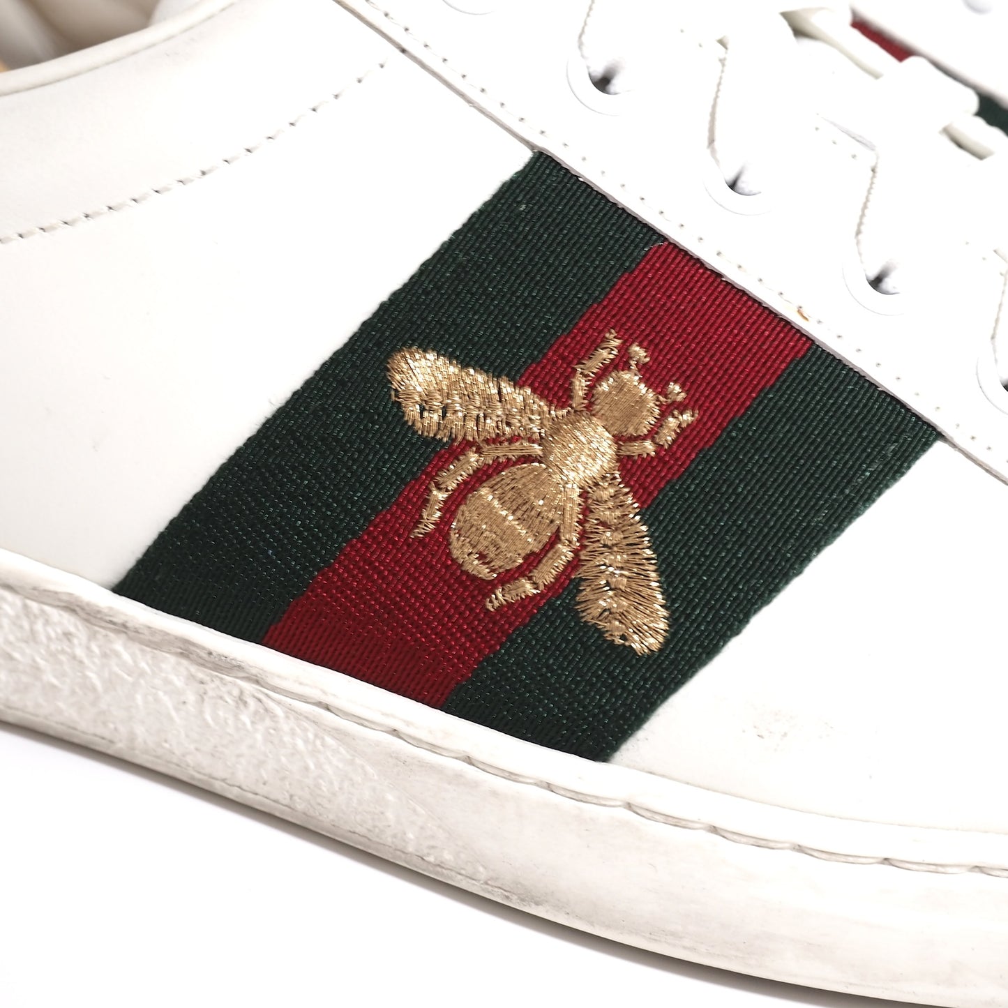 グッチ GUCCI エース Ace シェリーライン Bee刺繍 レザー ローカット スニーカー 9.5 27.5-28cm相当 ホワイト メンズ 正規品 5-ZF051