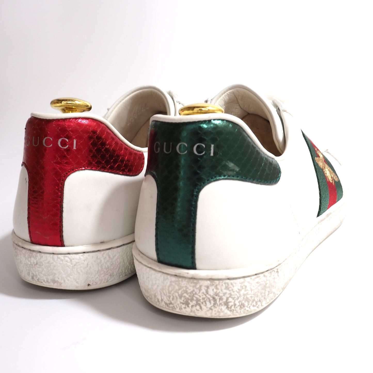 グッチ GUCCI エース Ace シェリーライン Bee刺繍 レザー ローカット スニーカー 9.5 27.5-28cm相当 ホワイト メンズ 正規品 5-ZF051