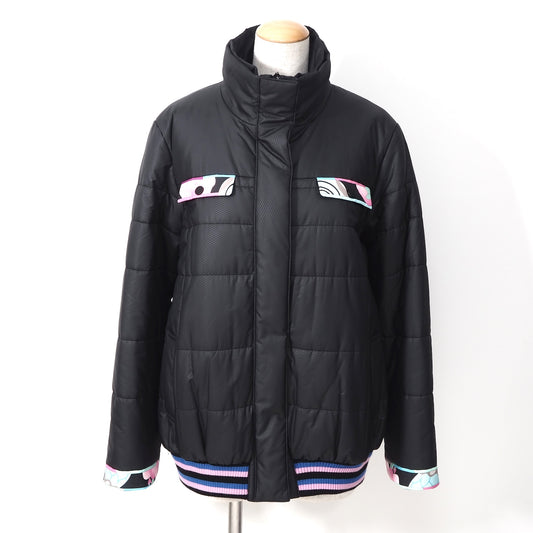 極美品 レオナール LEONARD パデッド ジャケット 中綿 42 ブラック 花柄 レディース 正規品 5-ZF057
