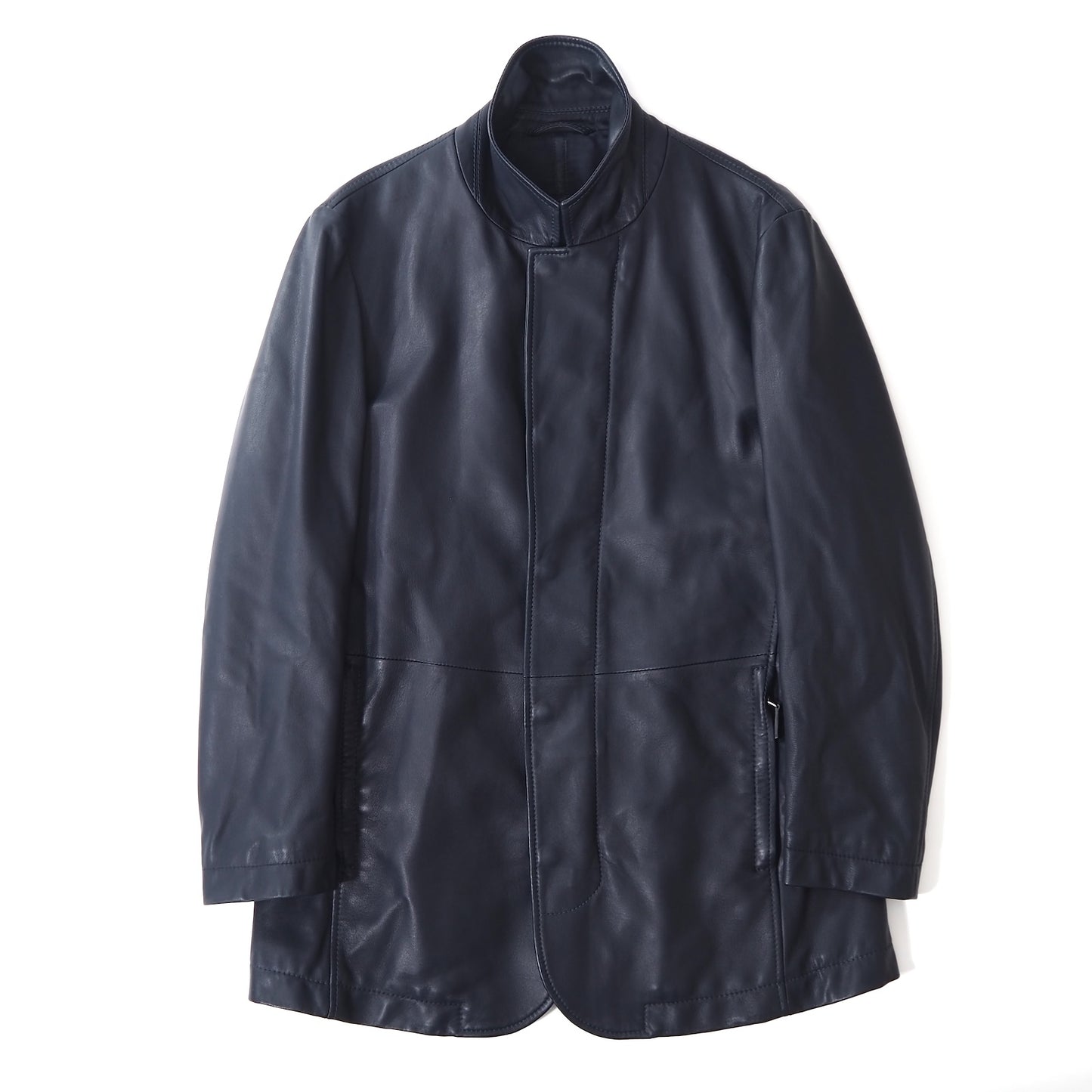 美品 ジョルジオアルマーニ GIORGIO ARMANI イタリア製 ラムレザー ジャケット 48 ダークネイビー メンズ 正規品 5-ZF058