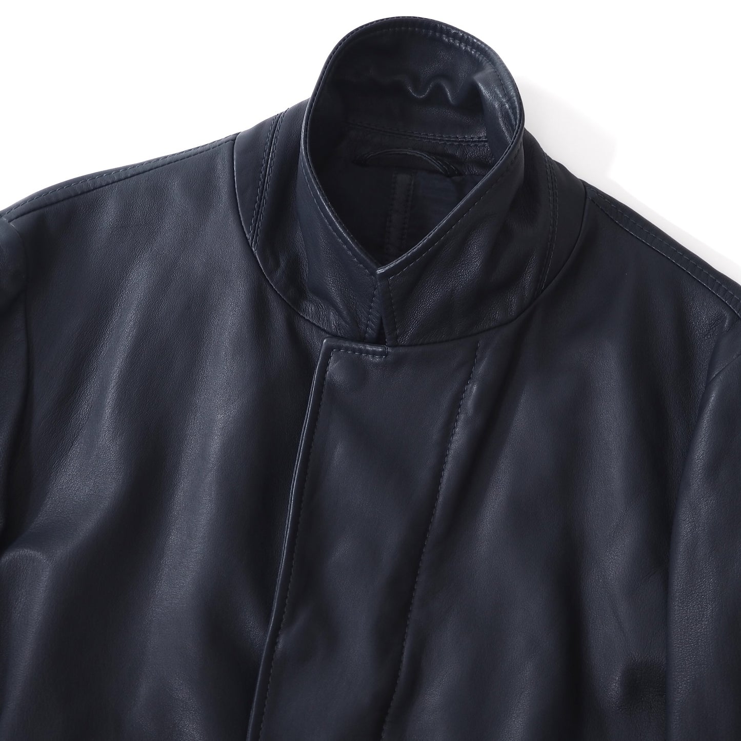 美品 ジョルジオアルマーニ GIORGIO ARMANI イタリア製 ラムレザー ジャケット 48 ダークネイビー メンズ 正規品 5-ZF058