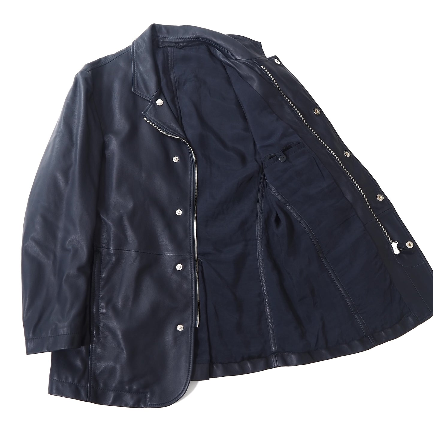 美品 ジョルジオアルマーニ GIORGIO ARMANI イタリア製 ラムレザー ジャケット 48 ダークネイビー メンズ 正規品 5-ZF058