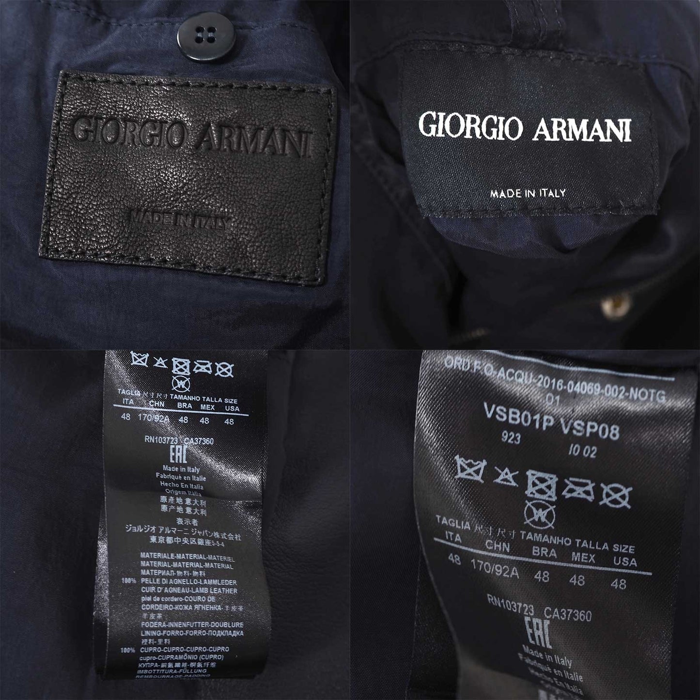 美品 ジョルジオアルマーニ GIORGIO ARMANI イタリア製 ラムレザー ジャケット 48 ダークネイビー メンズ 正規品 5-ZF058