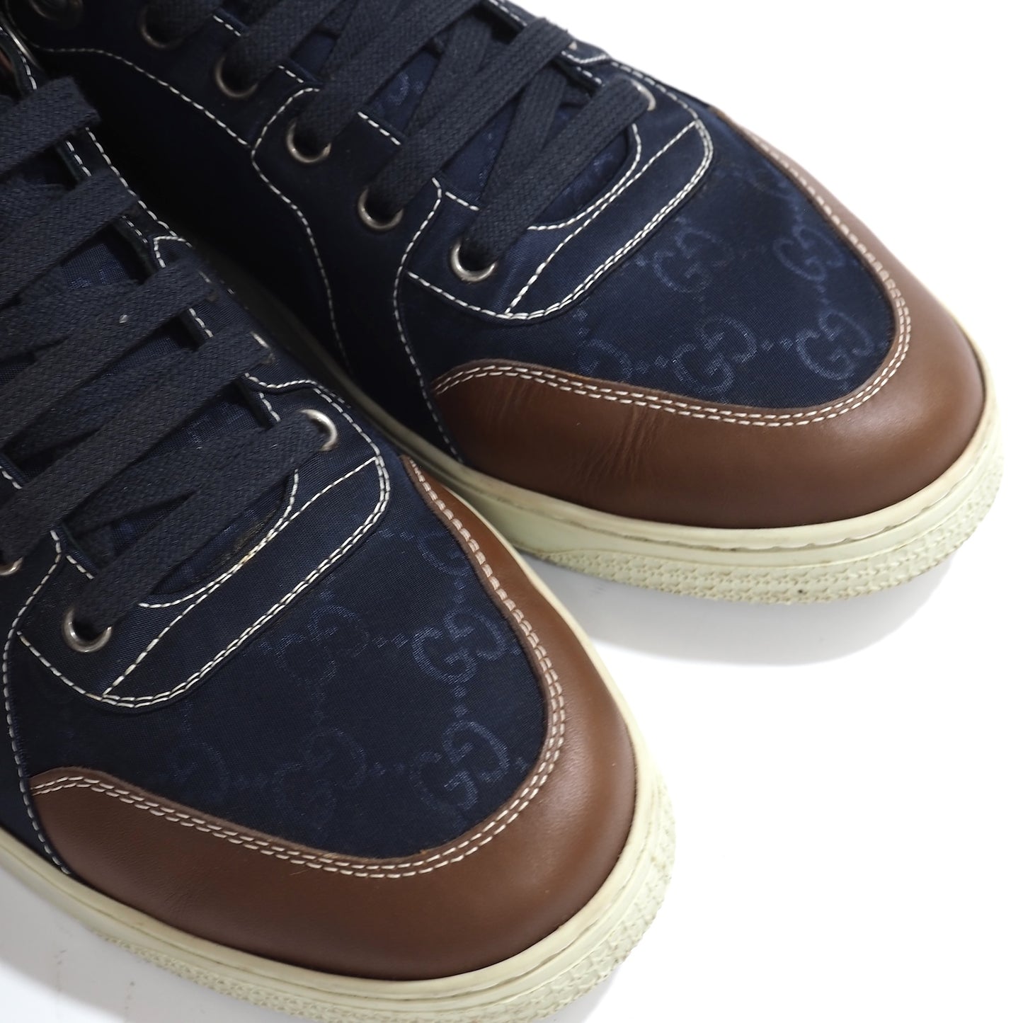 良品 グッチ GUCCI イタリア製 GG柄 キャンバスxレザー ハイカット スニーカー 8 26-26.5cm相当 ネイビー メンズ 正規品 5-ZF064