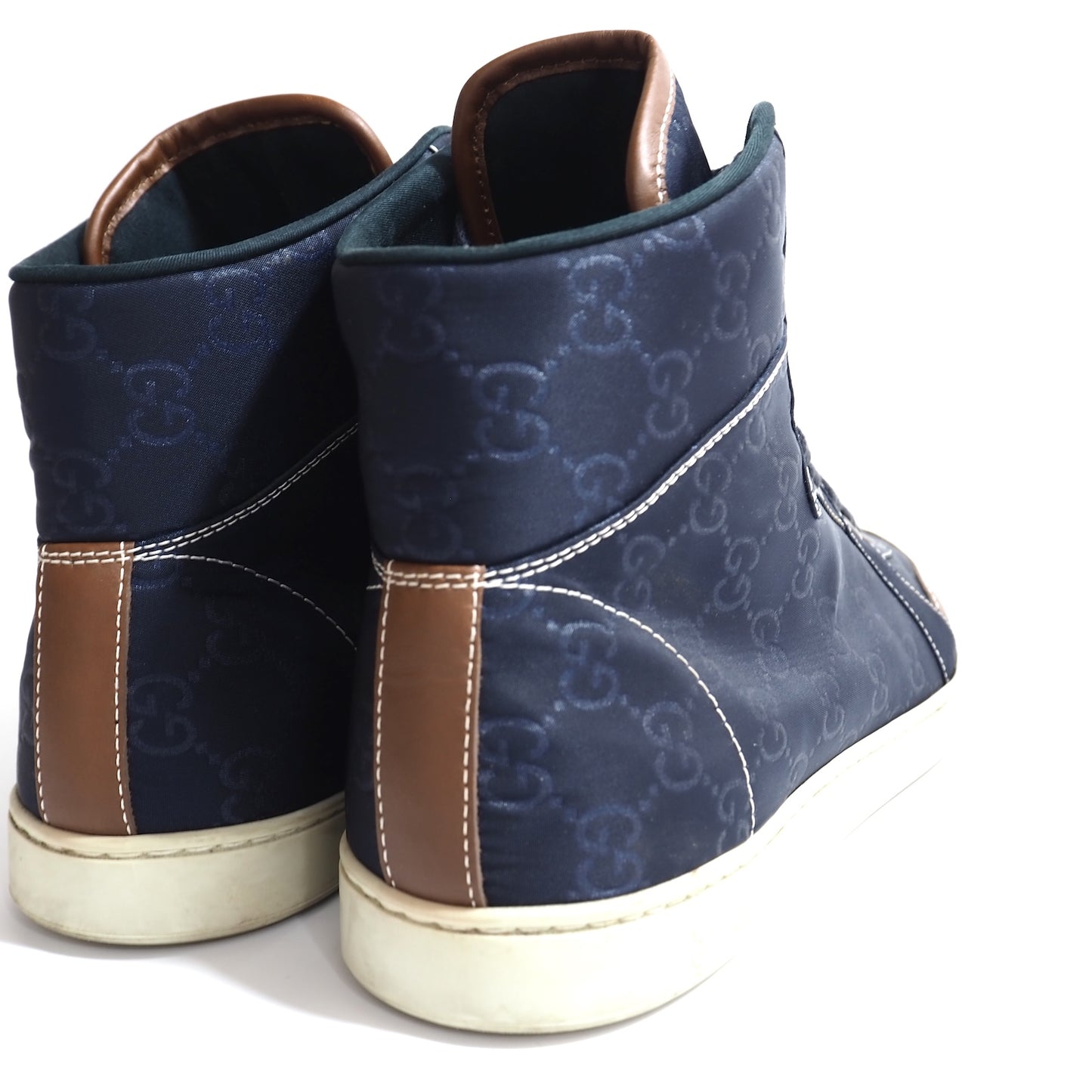 良品 グッチ GUCCI イタリア製 GG柄 キャンバスxレザー ハイカット スニーカー 8 26-26.5cm相当 ネイビー メンズ 正規品 5-ZF064