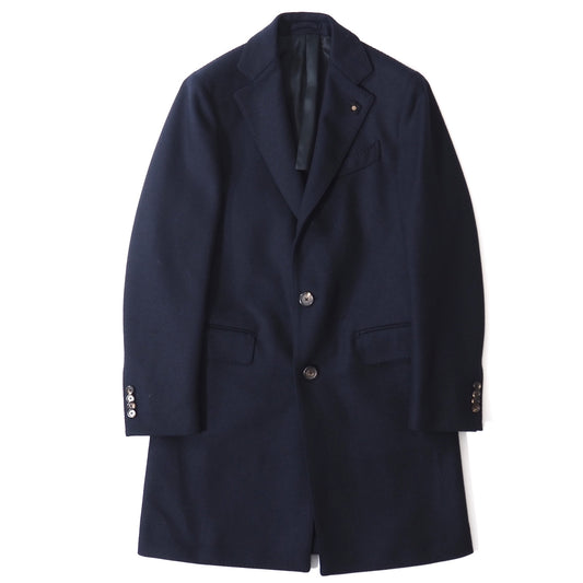 美品 ラルディーニ LARDINI イタリア製 ブートニエール付き ウール カシミヤ チェスター コート 46 ダークネイビー メンズ 正規品 5-ZF065