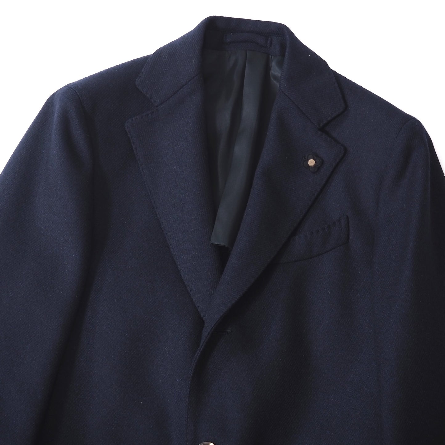 美品 ラルディーニ LARDINI イタリア製 ブートニエール付き ウール カシミヤ チェスター コート 46 ダークネイビー メンズ 正規品 5-ZF065