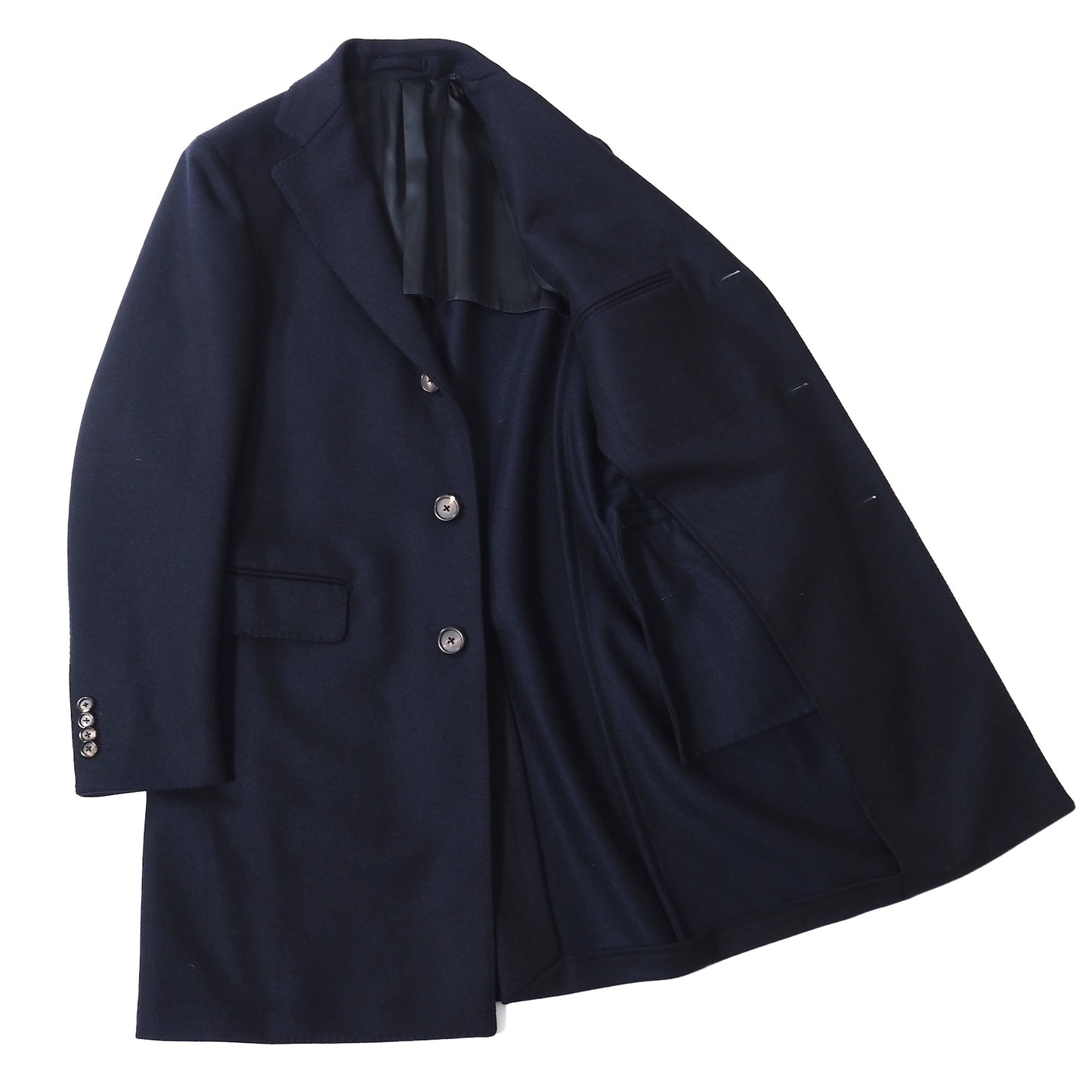 美品 ラルディーニ LARDINI イタリア製 ブートニエール付き ウール カシミヤ チェスター コート 46 ダークネイビー メンズ 正規品 5-ZF065