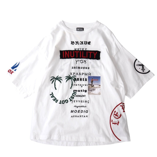 良品 ディーゼル DIESEL 現行 グラフィックフォト オーバーサイズド 半袖 Tシャツ カットソー L ホワイト メンズ 正規品 5-ZF071