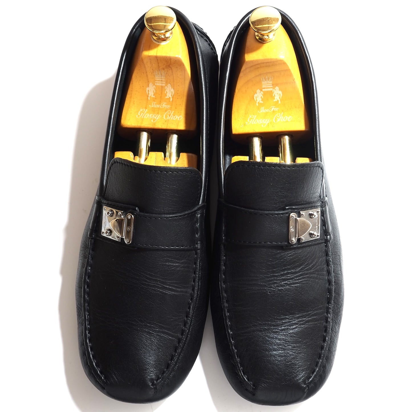 良品 ルイヴィトン Louis Vuitton レザー ドライビングシューズ ローファー 靴 9.5 27.5-28cm相当 ブラック メンズ 正規品 5-ZF085