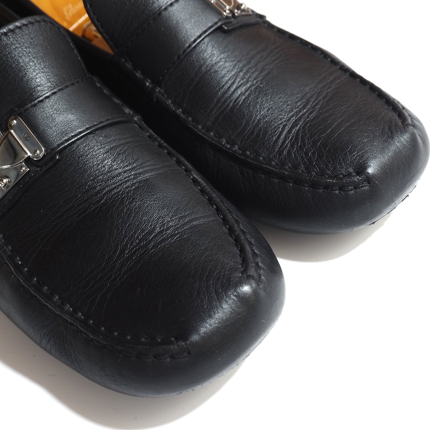 良品 ルイヴィトン Louis Vuitton レザー ドライビングシューズ ローファー 靴 9.5 27.5-28cm相当 ブラック メンズ 正規品 5-ZF085