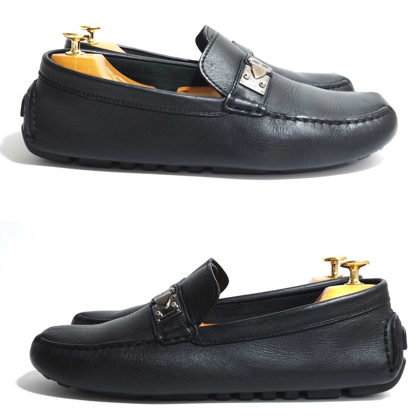 良品 ルイヴィトン Louis Vuitton レザー ドライビングシューズ ローファー 靴 9.5 27.5-28cm相当 ブラック メンズ 正規品 5-ZF085