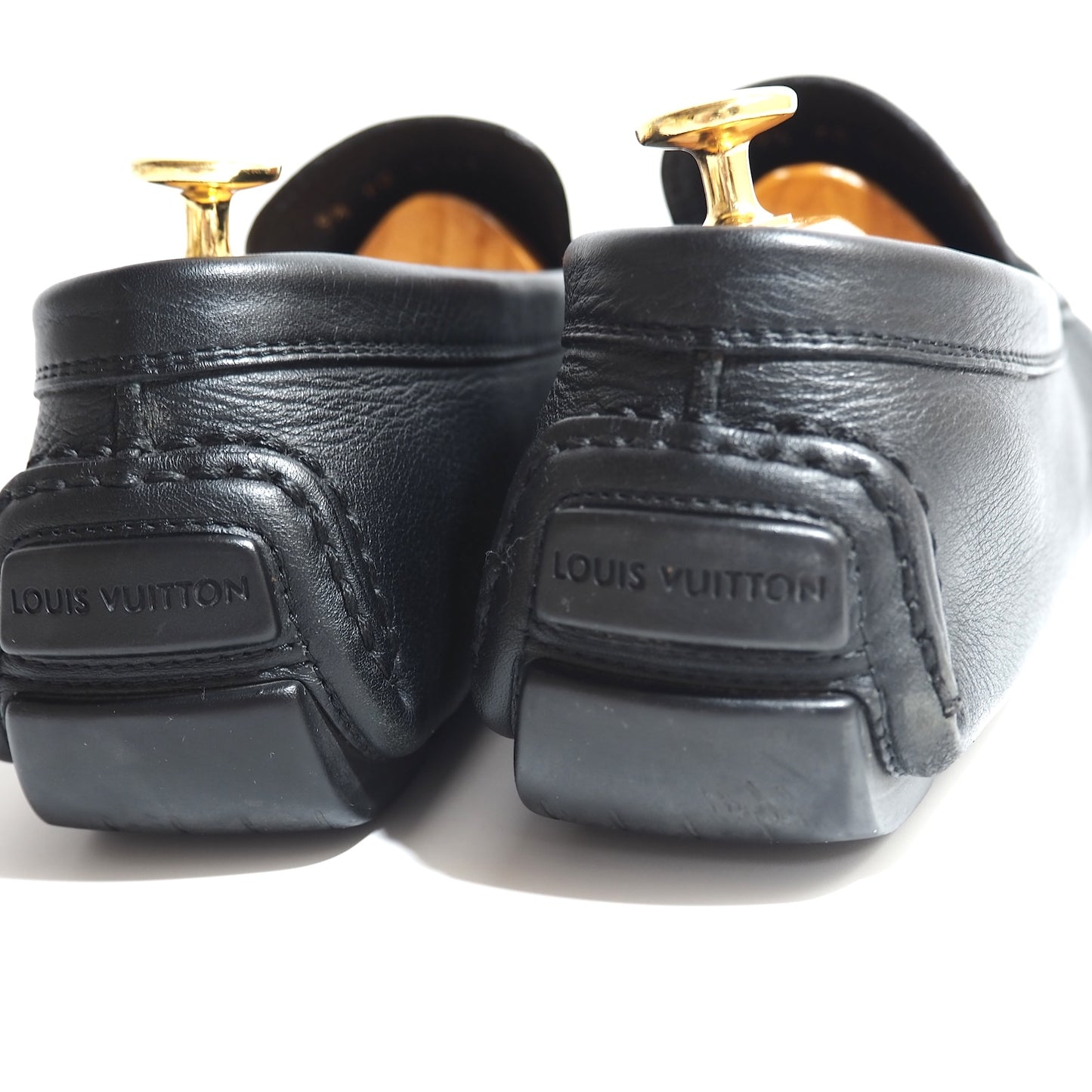 良品 ルイヴィトン Louis Vuitton レザー ドライビングシューズ ローファー 靴 9.5 27.5-28cm相当 ブラック メンズ 正規品 5-ZF085
