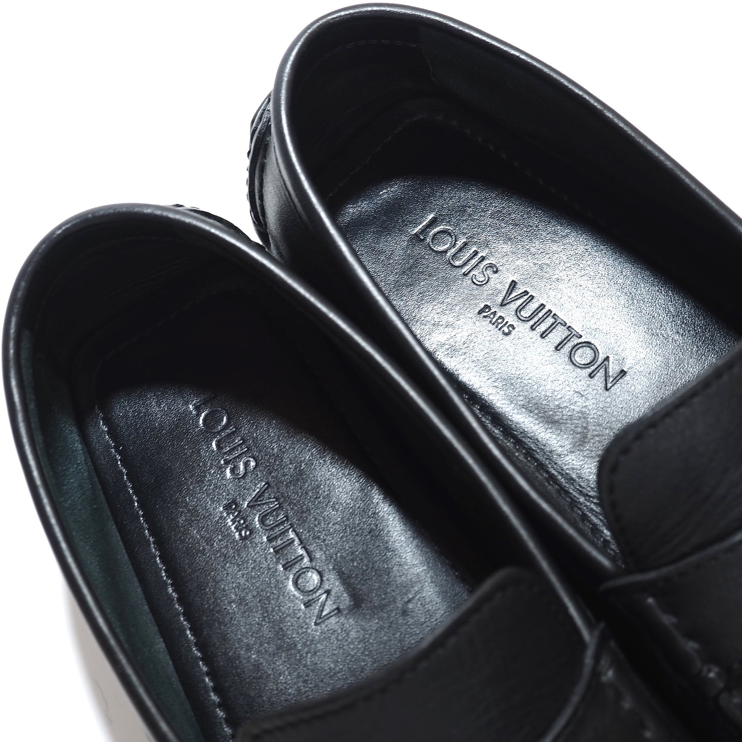 良品 ルイヴィトン Louis Vuitton レザー ドライビングシューズ ローファー 靴 9.5 27.5-28cm相当 ブラック メンズ 正規品 5-ZF085