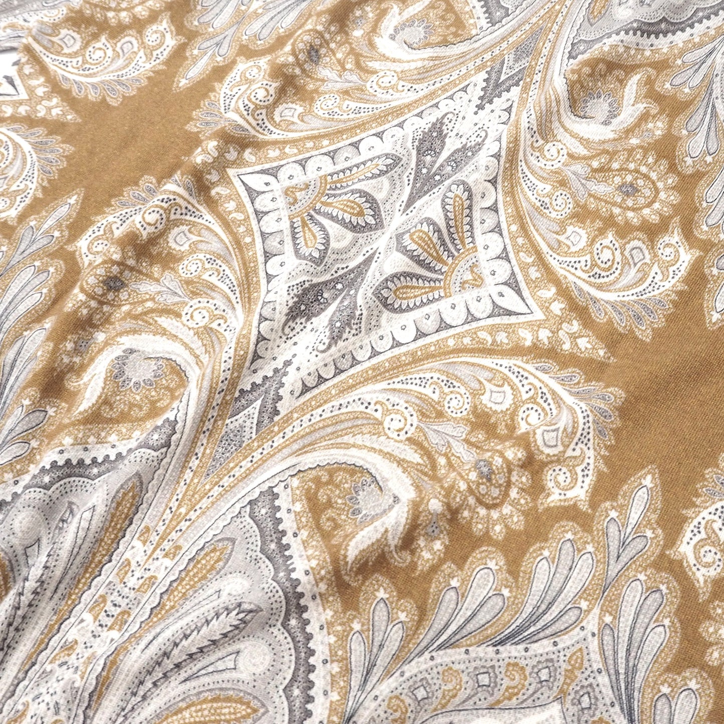 美品 エトロ ETRO シルク カシミヤ ペイズリー柄 クルーネック 長袖 セーター ニット 3XL グレー オークル メンズ 正規品 5-ZF095