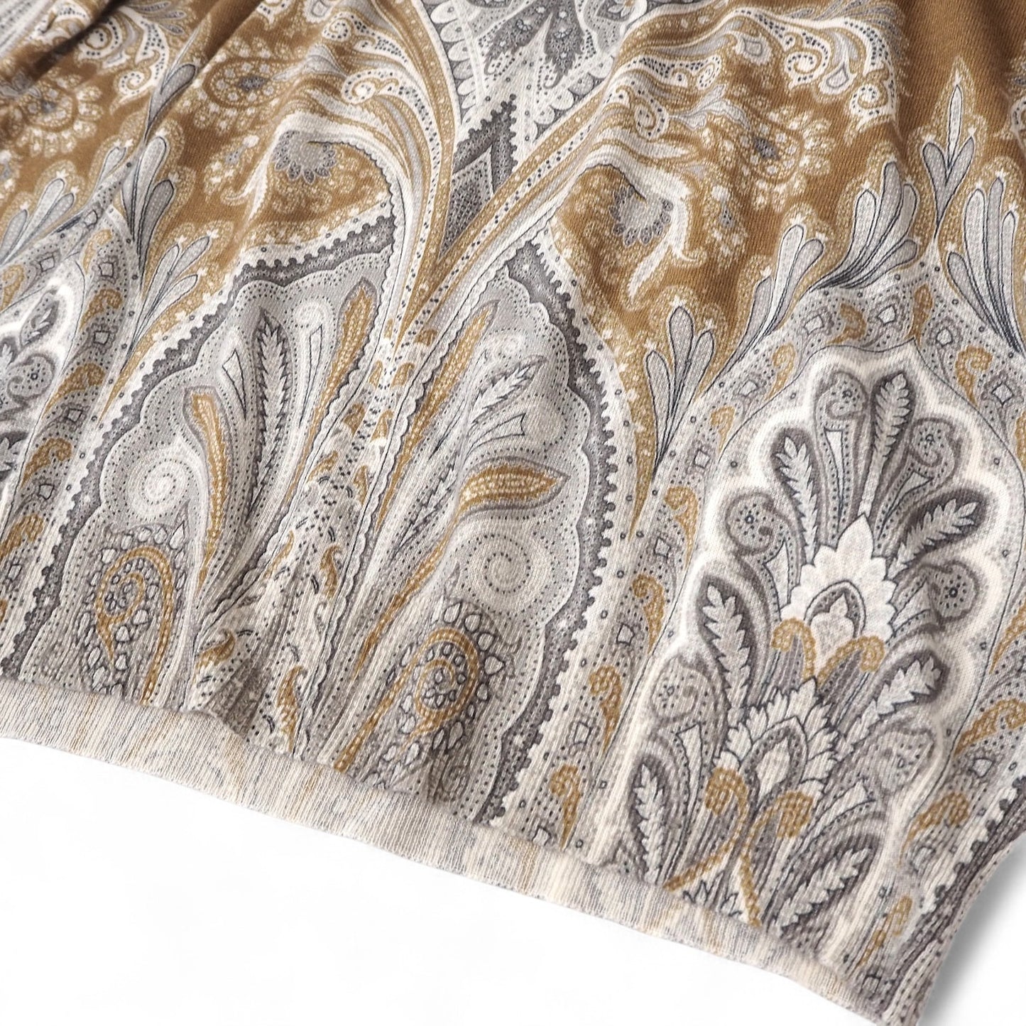 美品 エトロ ETRO シルク カシミヤ ペイズリー柄 クルーネック 長袖 セーター ニット 3XL グレー オークル メンズ 正規品 5-ZF095