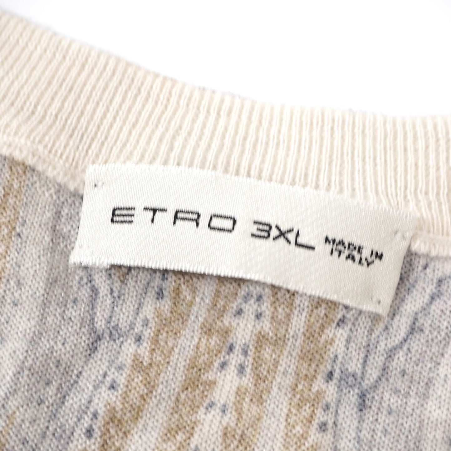 美品 エトロ ETRO シルク カシミヤ ペイズリー柄 クルーネック 長袖 セーター ニット 3XL グレー オークル メンズ 正規品 5-ZF095