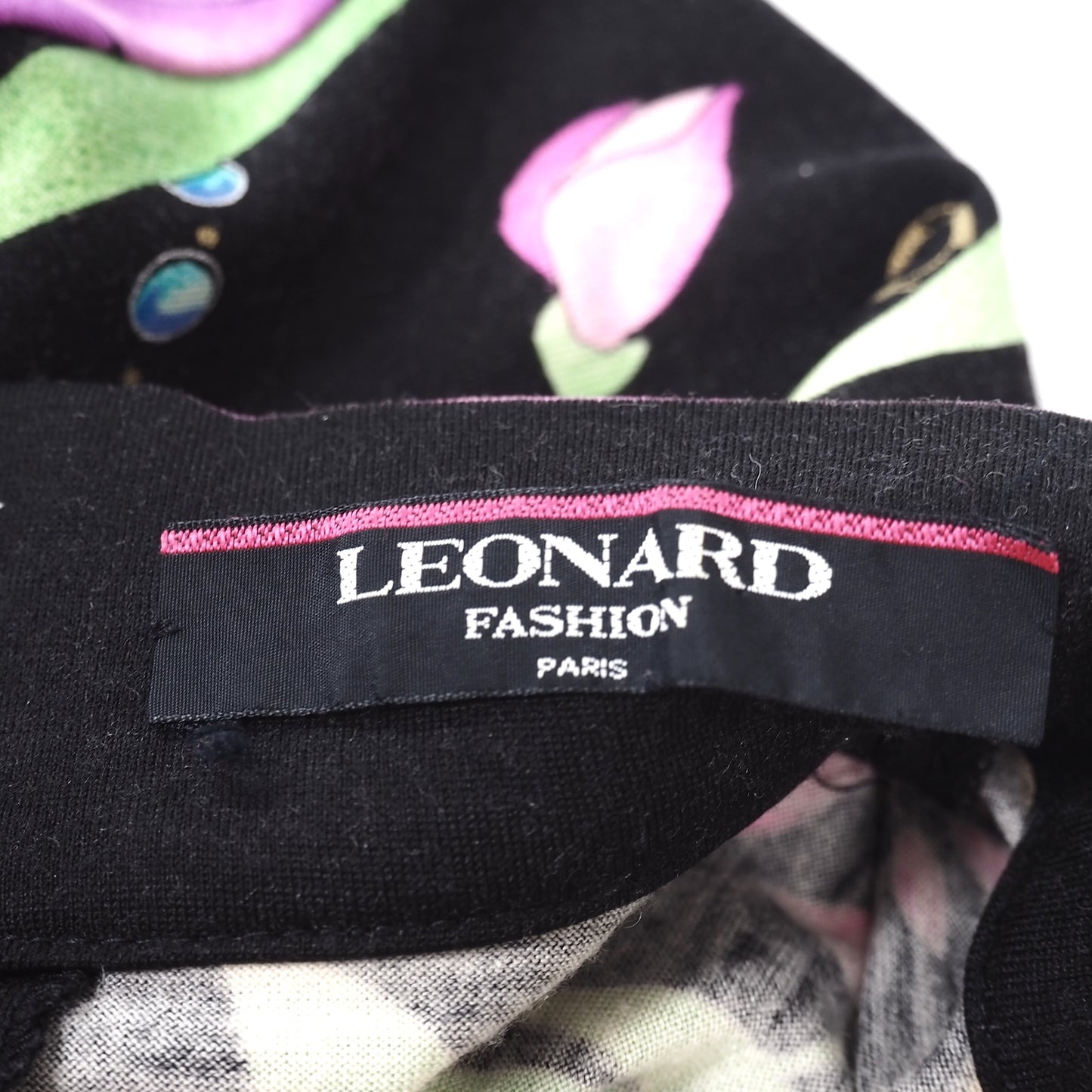 レオナール LEONARD ウール シルク 長袖 セーター M ブラック バックジップ 花柄 レディース 正規品 5-ZF096