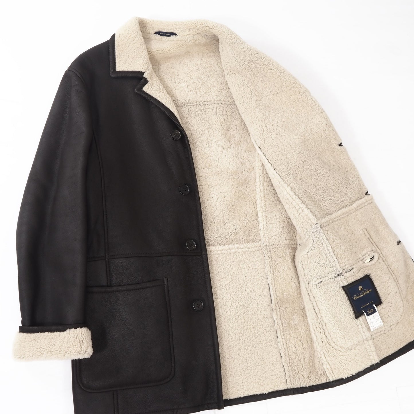 良品 ブルックスブラザーズ Brooks Brothers ラムレザー ムートン コート M ダークブラウン メンズ 正規品 5-ZFF324