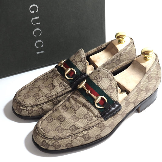 グッチ GUCCI GG柄 シェリーライン ホースビット ローファー キャンバス 41.5 ベージュ メンズ 正規品 5-ZG017