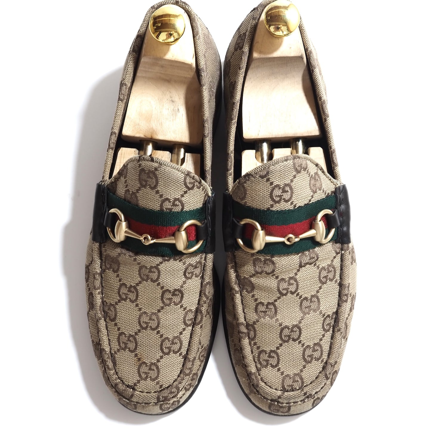 グッチ GUCCI GG柄 シェリーライン ホースビット ローファー キャンバス 41.5 ベージュ メンズ 正規品 5-ZG017