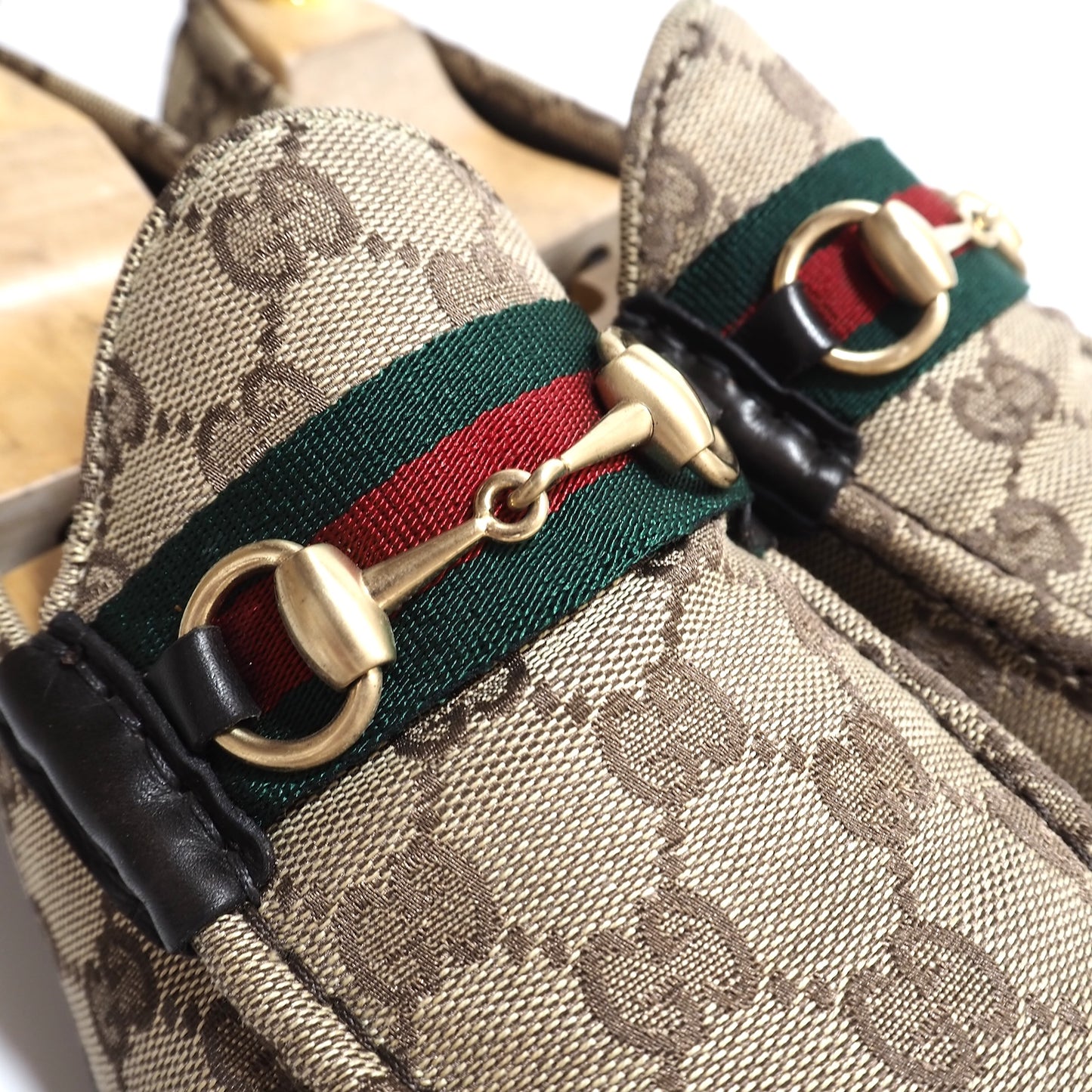 グッチ GUCCI GG柄 シェリーライン ホースビット ローファー キャンバス 41.5 ベージュ メンズ 正規品 5-ZG017