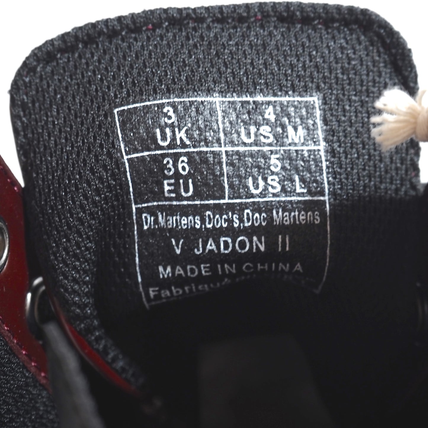 未使用 ドクターマーチン Dr.Martens V JADON 2 ブーツ 36 22cm相当 バーガンディー レディース 正規品 5-ZG029