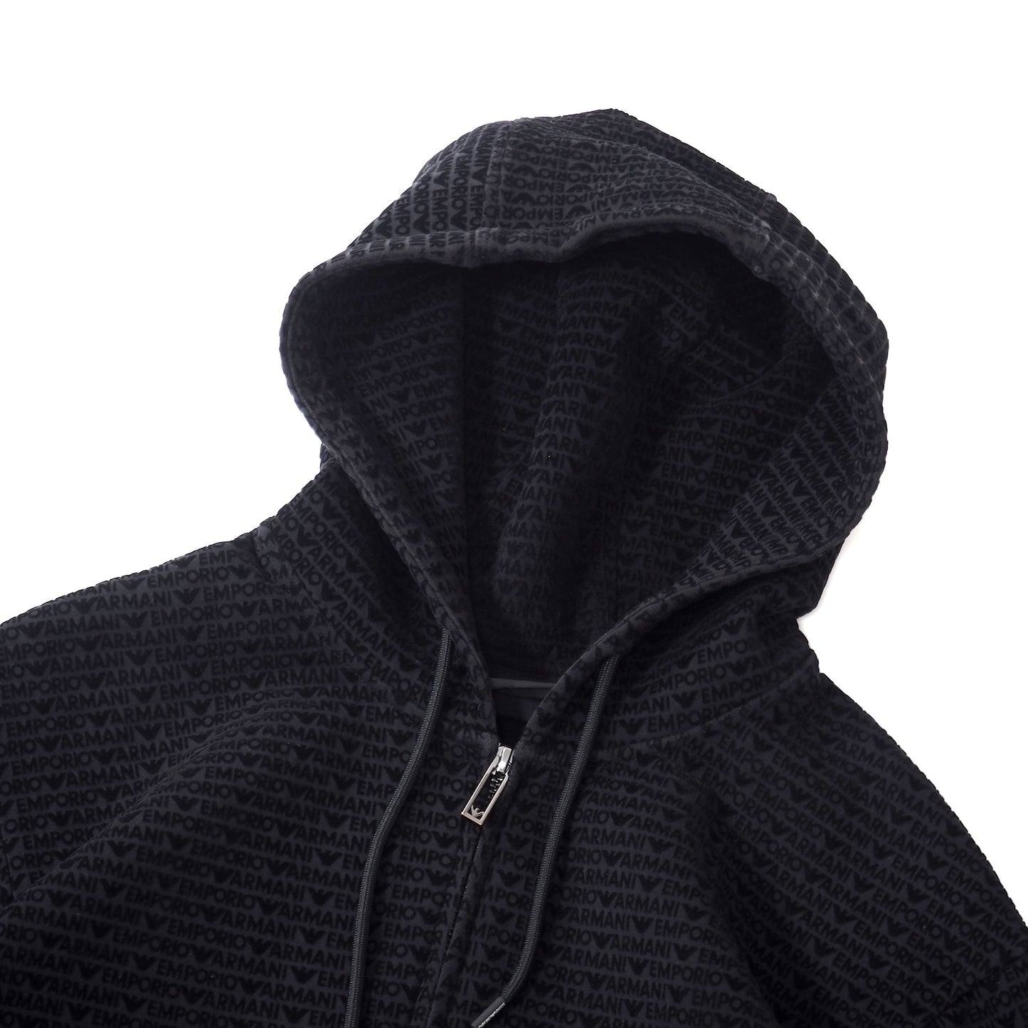 エンポリオアルマーニ EMPORIO ARMANI 24SS ロゴ総柄 ジップアップ パーカー フーディ M ブラック メンズ 正規品 5-ZG047