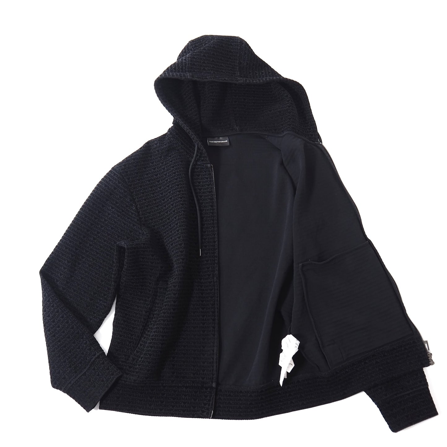 エンポリオアルマーニ EMPORIO ARMANI 24SS ロゴ総柄 ジップアップ パーカー フーディ M ブラック メンズ 正規品 5-ZG047