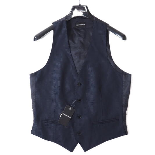 未使用 エンポリオアルマーニ EMPORIO ARMANI 21年製 ウール シルク ジレ ベスト 50 ネイビー メンズ 正規品 5-ZG048